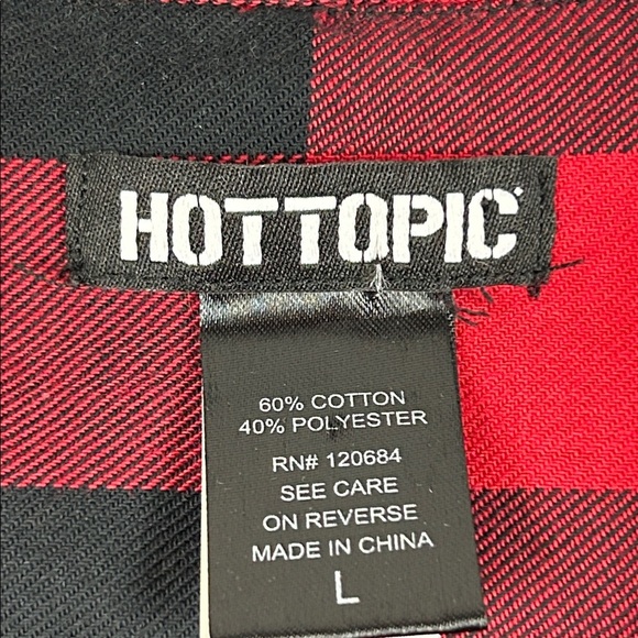 Hot Topic Plaid Spine Back Woven Button-Up Long Sleeve Shirt Large Red Black - Picture 6 of 12